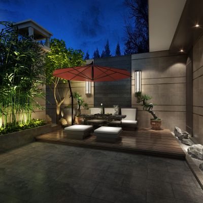 新中式风格别墅露台SU模型