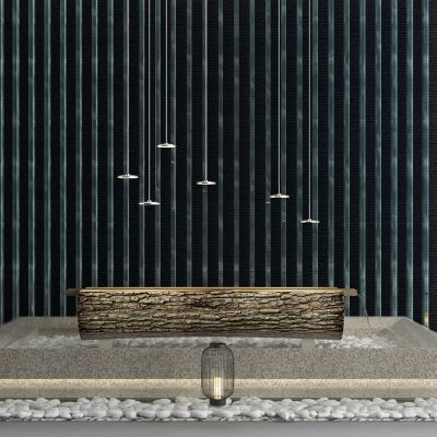 现代水池景观 原木