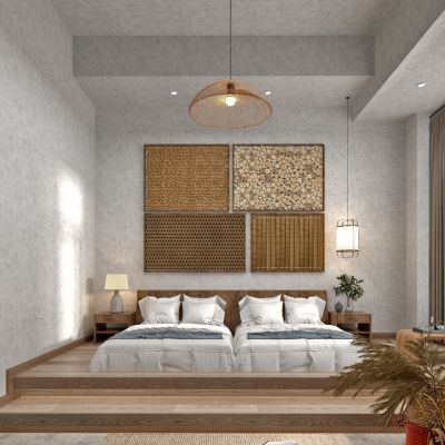 现代自然风侘寂民宿酒店双床客房