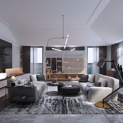 现代简约客厅 吊灯 台灯 地毯