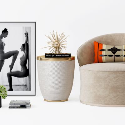 现代单人沙发 挂画 盆栽