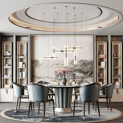 新中式样板房餐厅SU模型