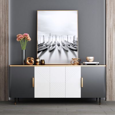 现代极简轻奢边柜装饰柜植物书籍饰品装饰画组合