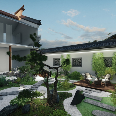 中式风格庭院花园SU模型