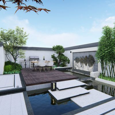 新中式风格花园模型