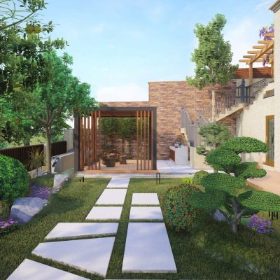 现代风格别墅庭院花园SU模型