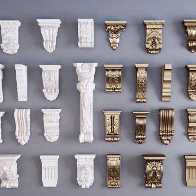 简欧石膏柱头描金柱头组合 欧式描金柱头组合 柱头 雕花柱头
