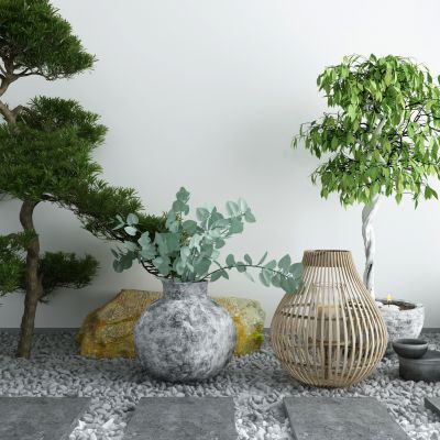 新中式松树灯笼园艺小品3D模型