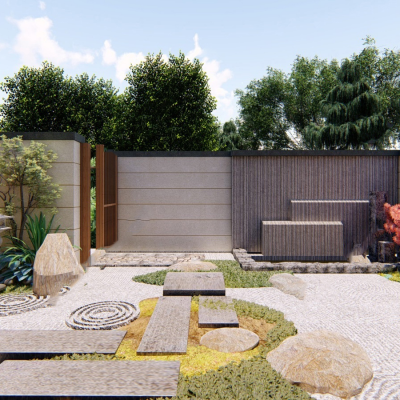 日式风格花园SU模型