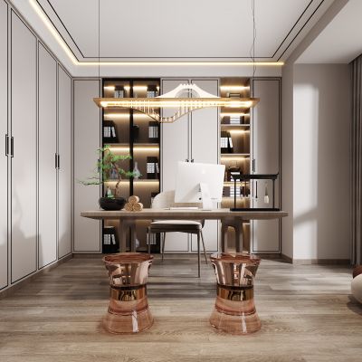 新中式书房，书房，