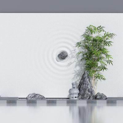 现代玄关景观小品，景观墙，景观池，山石，景观石，竹子，石头