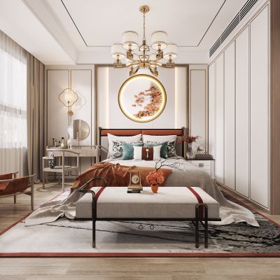 新中式家居卧室，新中式卧室，卧室，衣帽间