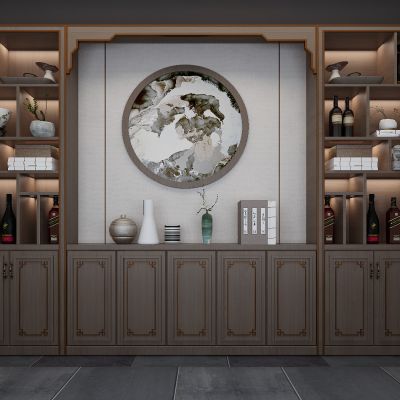 中式新中式实木酒柜