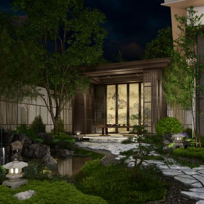 新中式别墅庭院花园SU模型