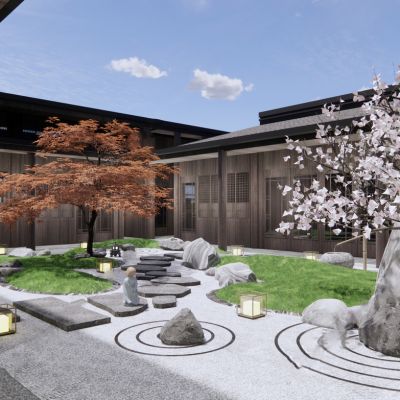 新中式四合院花园SU模型