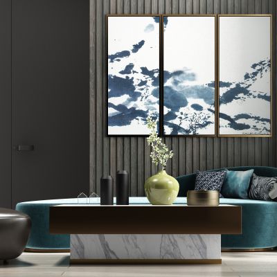 现代轻奢休闲绒布弧形多人沙发茶几饰品组合