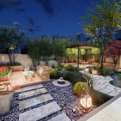 现代屋顶花园SU模型