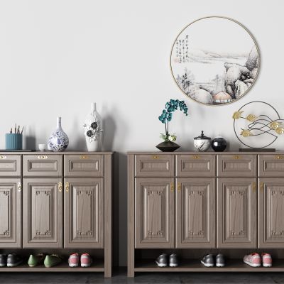 新中式多功能实木鞋柜组合