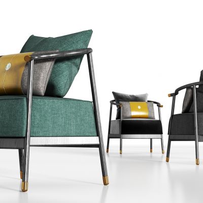 新中式实木轻奢绒布单椅组合