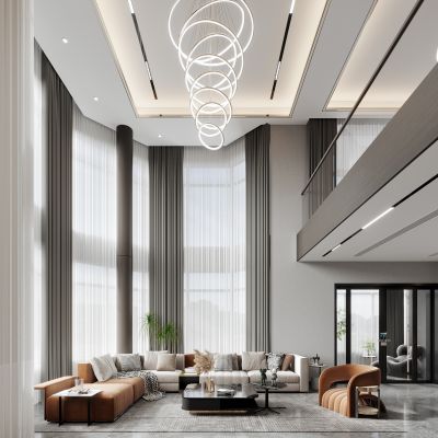 现代别墅客餐厅，现代别墅，现代客餐厅