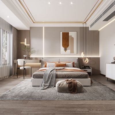现代卧室，轻奢卧室，卧室，