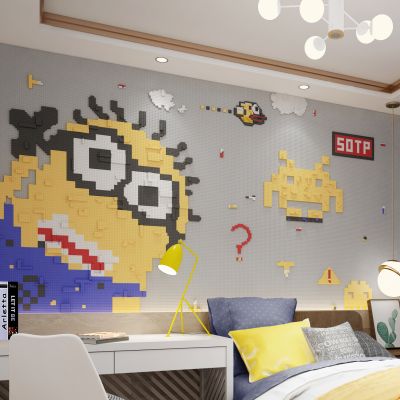 现代乐高造型墙 儿童房卧室背景墙