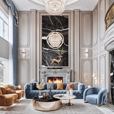 法式别墅客餐厅，现代法式别墅