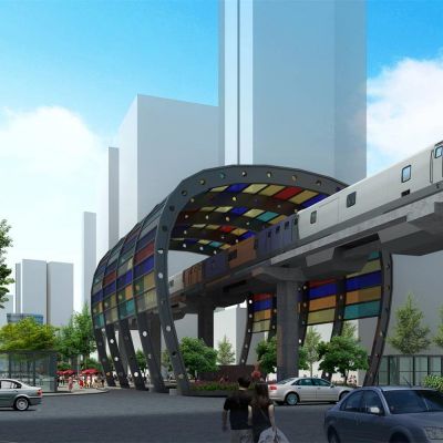 现代轻轨站 地铁站 轻轨列车