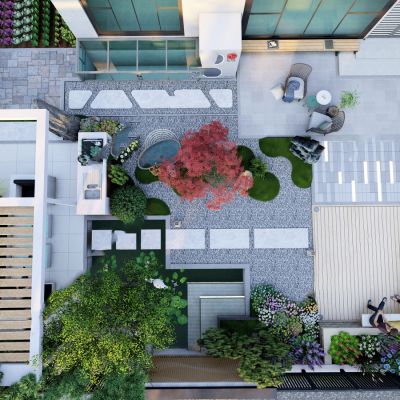 现代风格别墅庭院花园SU模型