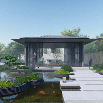 新中式庭院花园SU模型