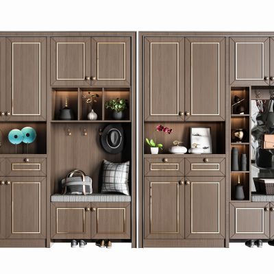 新中式多功能实木鞋柜组合