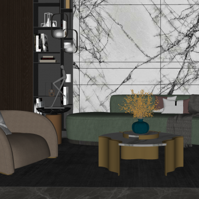 现代轻奢风格客厅SU