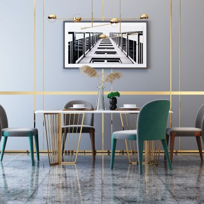 后现代港式轻奢餐厅餐桌椅吊灯