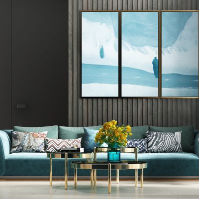 现代轻奢休闲绒布多人沙发茶几饰品组合