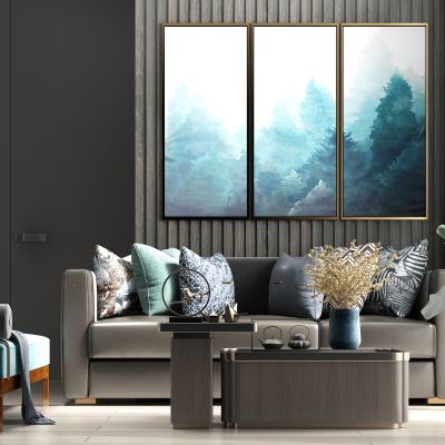 现代轻奢休闲绒布多人沙发茶几饰品组合