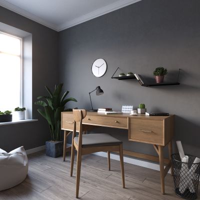 北欧书房 盆栽 台灯 挂钟 沙发凳 懒人沙发 书桌椅