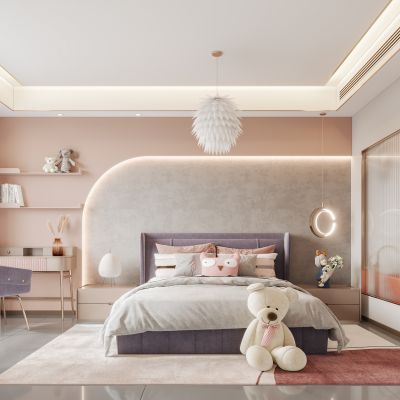 现代女孩房，现代主卧，现代卧室，女孩房