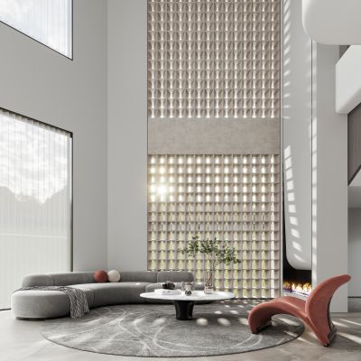 现代挑空客厅，现代会客厅