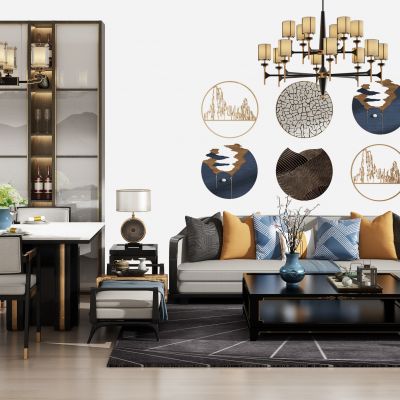 新中式沙发茶几餐桌组合