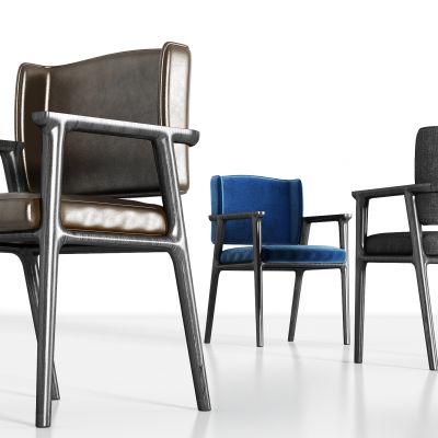 新中式实木轻奢皮革绒布单椅组合