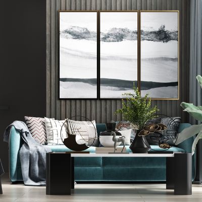 现代轻奢休闲绒布多人沙发茶几饰品组合