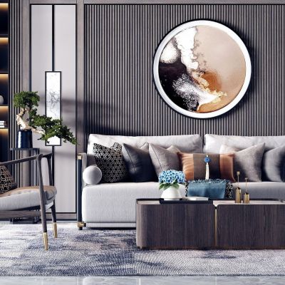 新中式沙发茶几组合