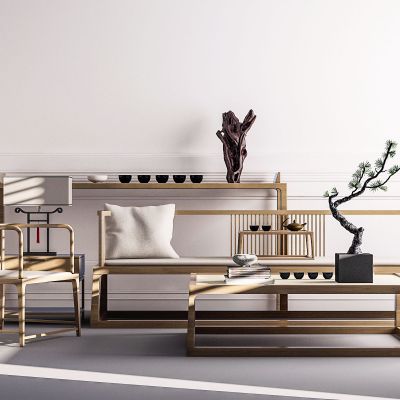 新中式沙发茶几组合