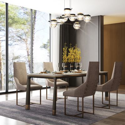 现代餐厅 餐桌椅 吊灯 餐具 饰品