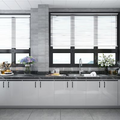 现代厨房 橱柜 油烟机 燃气灶 水槽 冰箱