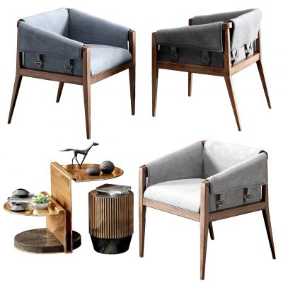 北欧布艺休闲单椅 角几饰品组合
