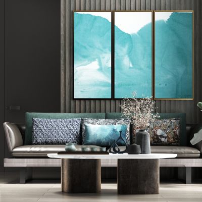 现代轻奢休闲绒布多人沙发茶几饰品组合