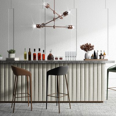 现代吧台椅 酒水 吊灯 饰品