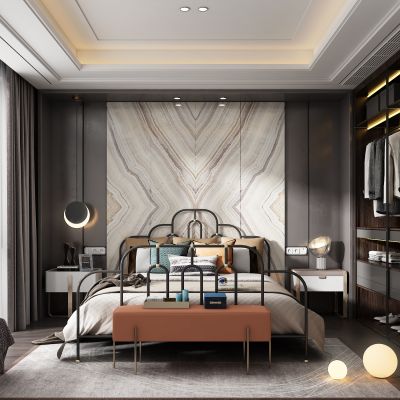 现代欧式铁艺床轻奢卧室 衣柜 床榻