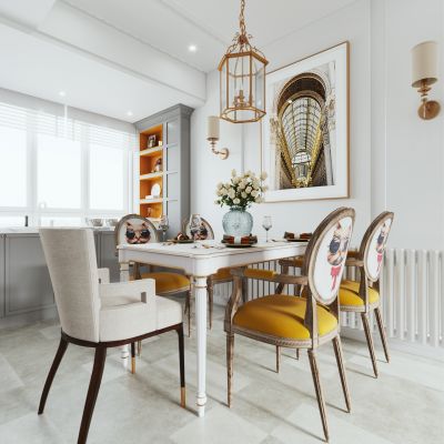 美式餐厅 餐桌椅 吊灯 餐边柜 装饰画 壁灯